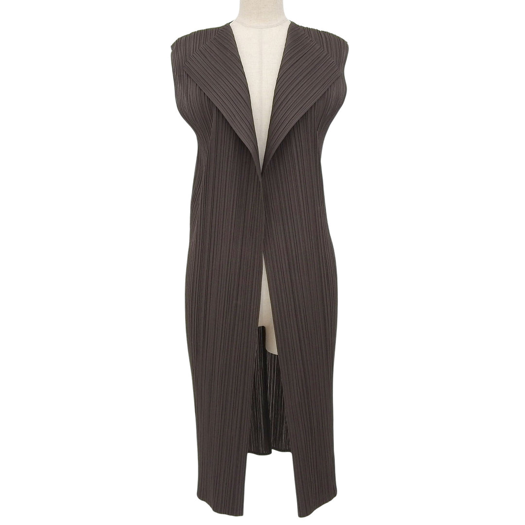 Excellent PLEATS PLEASE cardigan Sleeveless Long Brown Women PP21-JE165
