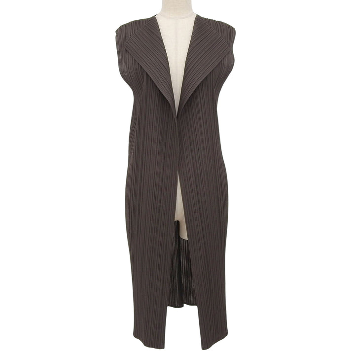 Excellent PLEATS PLEASE cardigan Sleeveless Long Brown Women PP21-JE165