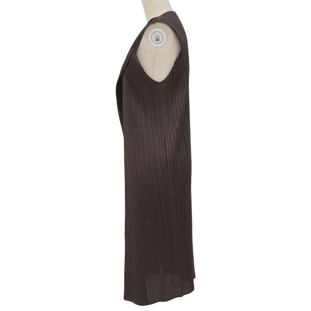 Excellent PLEATS PLEASE cardigan Sleeveless Long Brown Women PP21-JE165