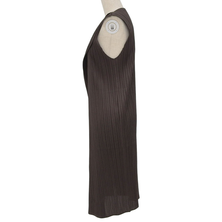 Excellent PLEATS PLEASE cardigan Sleeveless Long Brown Women PP21-JE165