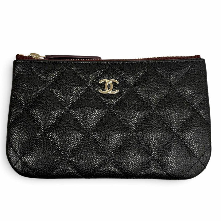 Excellent CHANEL Pouch Classic Small Zip Pouch COCO Mark Shiny Grained Calfskin