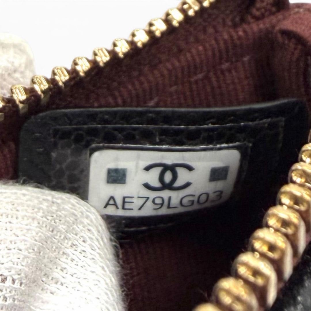 Excellent CHANEL Pouch Classic Small Zip Pouch COCO Mark Shiny Grained Calfskin