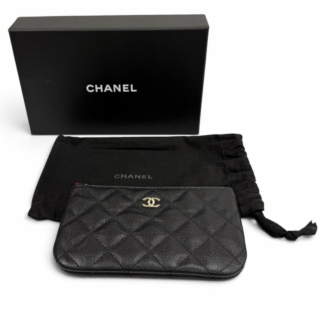 Excellent CHANEL Pouch Classic Small Zip Pouch COCO Mark Shiny Grained Calfskin