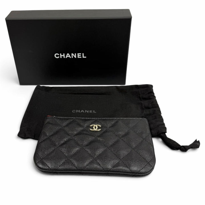 Excellent CHANEL Pouch Classic Small Zip Pouch COCO Mark Shiny Grained Calfskin