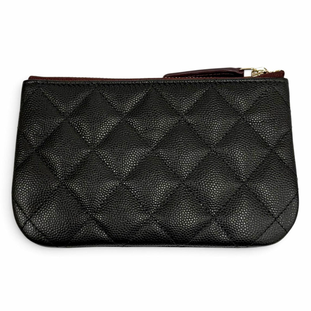 Excellent CHANEL Pouch Classic Small Zip Pouch COCO Mark Shiny Grained Calfskin