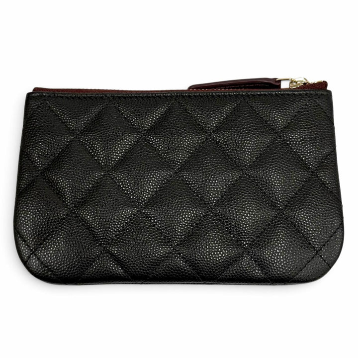Excellent CHANEL Pouch Classic Small Zip Pouch COCO Mark Shiny Grained Calfskin