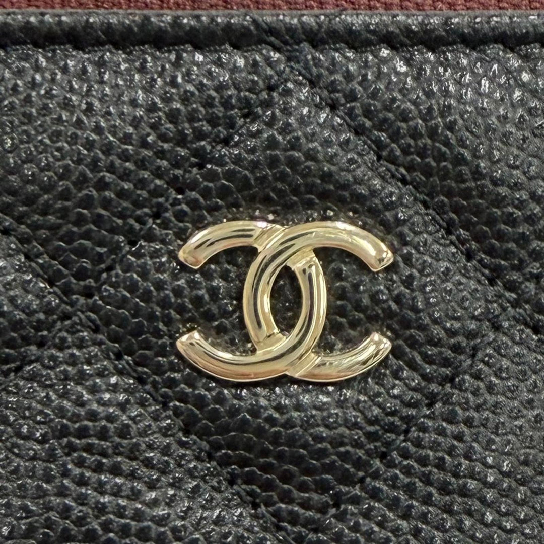 Excellent CHANEL Pouch Classic Small Zip Pouch COCO Mark Shiny Grained Calfskin