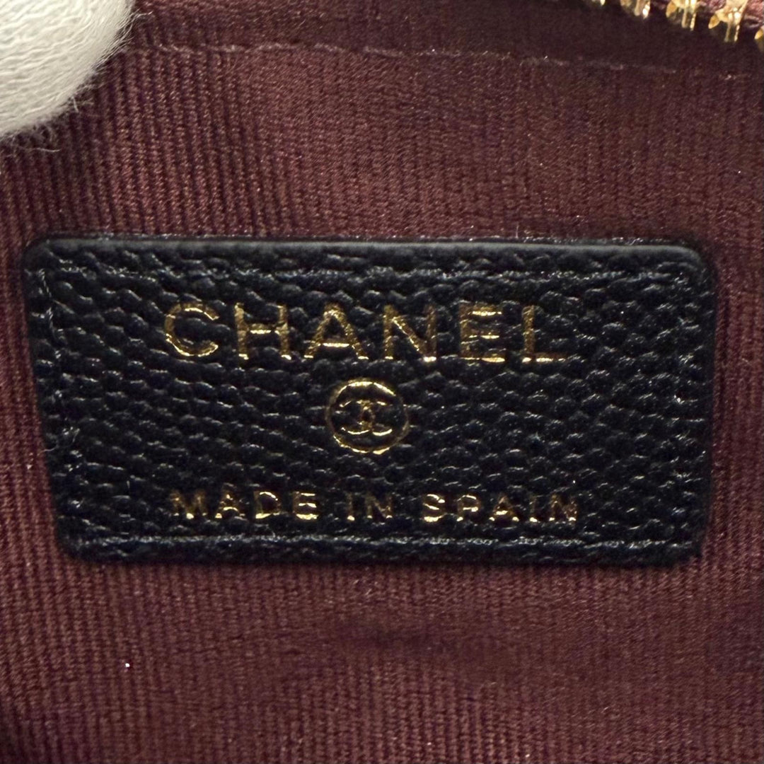 Excellent CHANEL Pouch Classic Small Zip Pouch COCO Mark Shiny Grained Calfskin