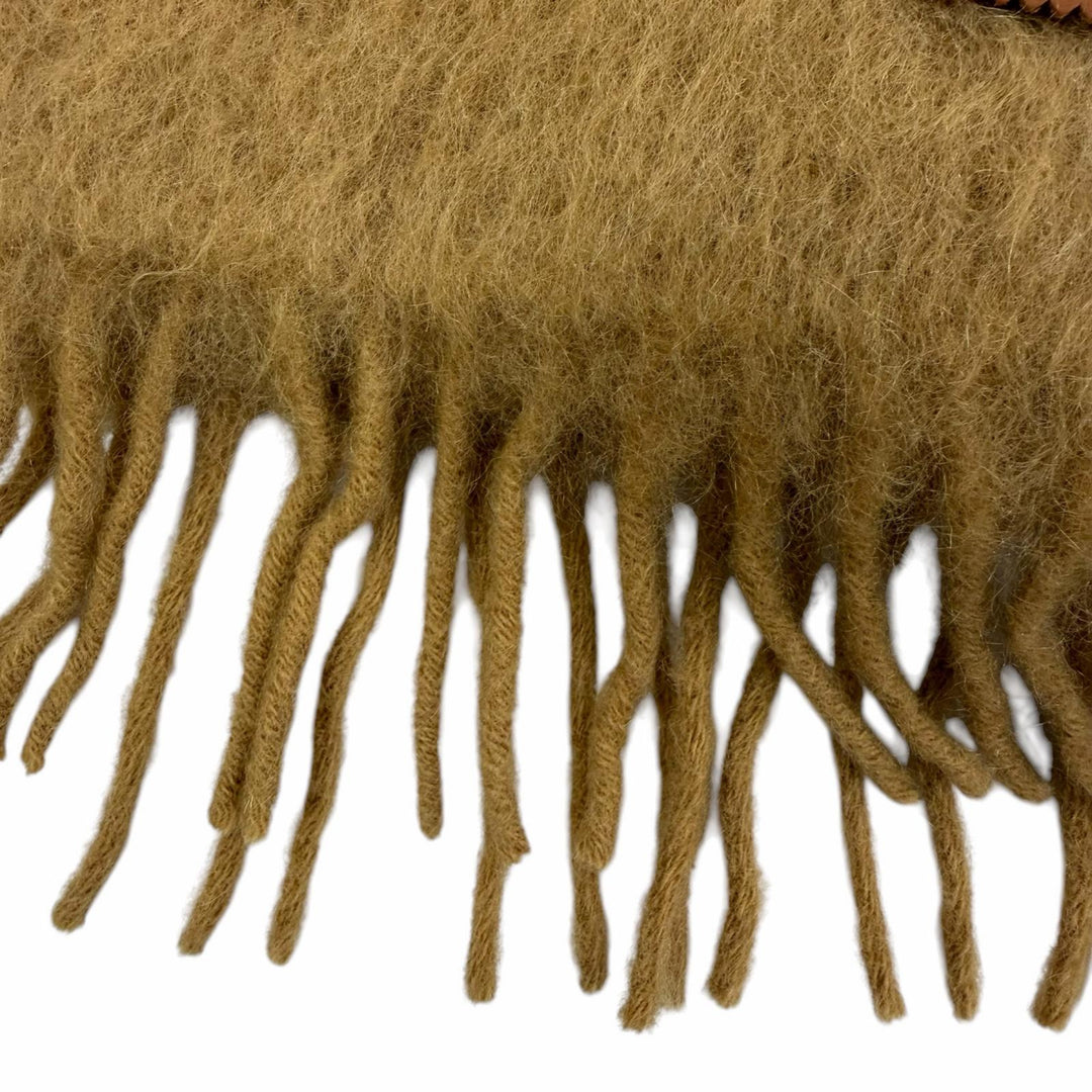 Excellent LOEWE Scarf Anagram leather logo patch with fringe Brown mohair Women