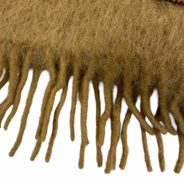 Excellent LOEWE Scarf Anagram leather logo patch with fringe Brown mohair Women