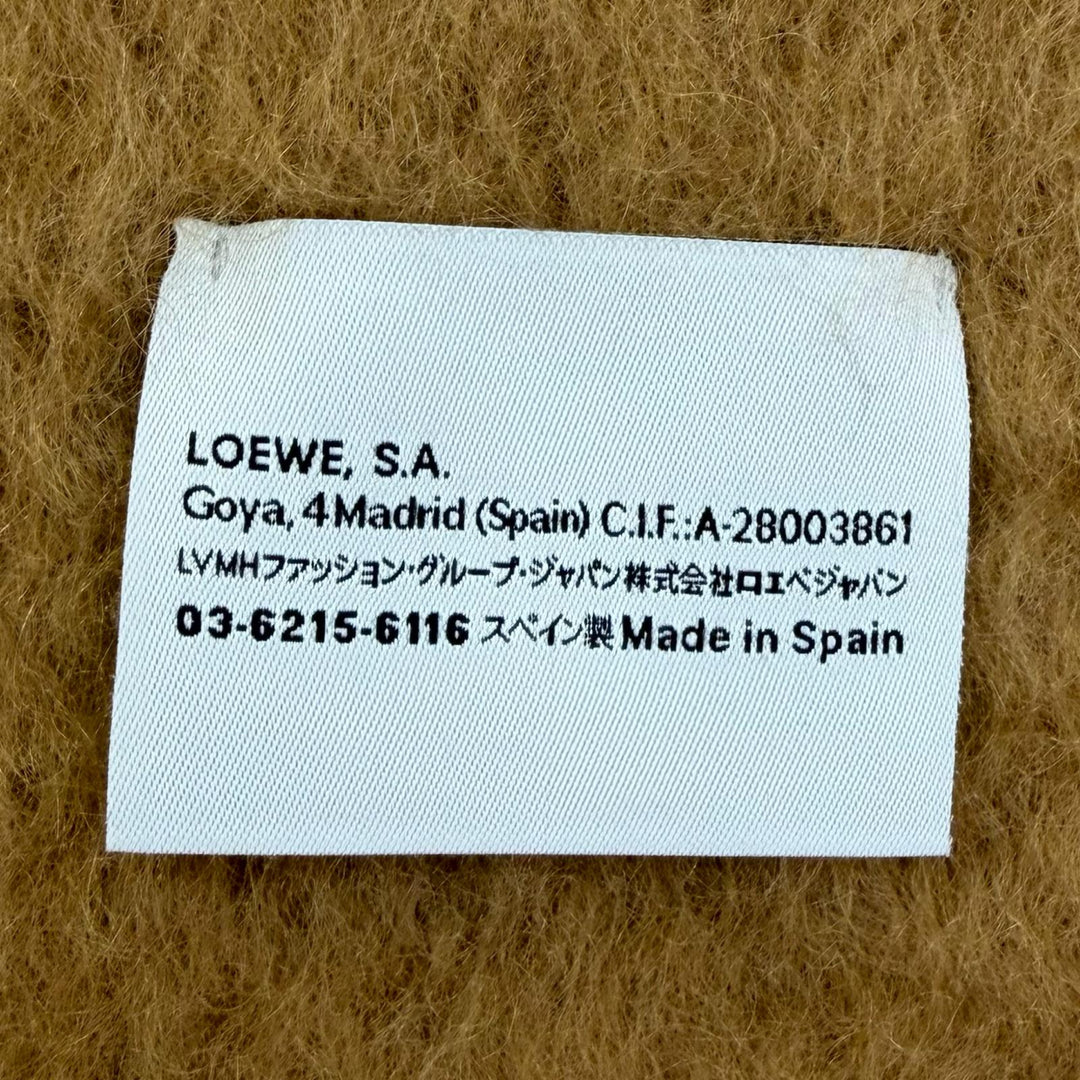 Excellent LOEWE Scarf Anagram leather logo patch with fringe Brown mohair Women