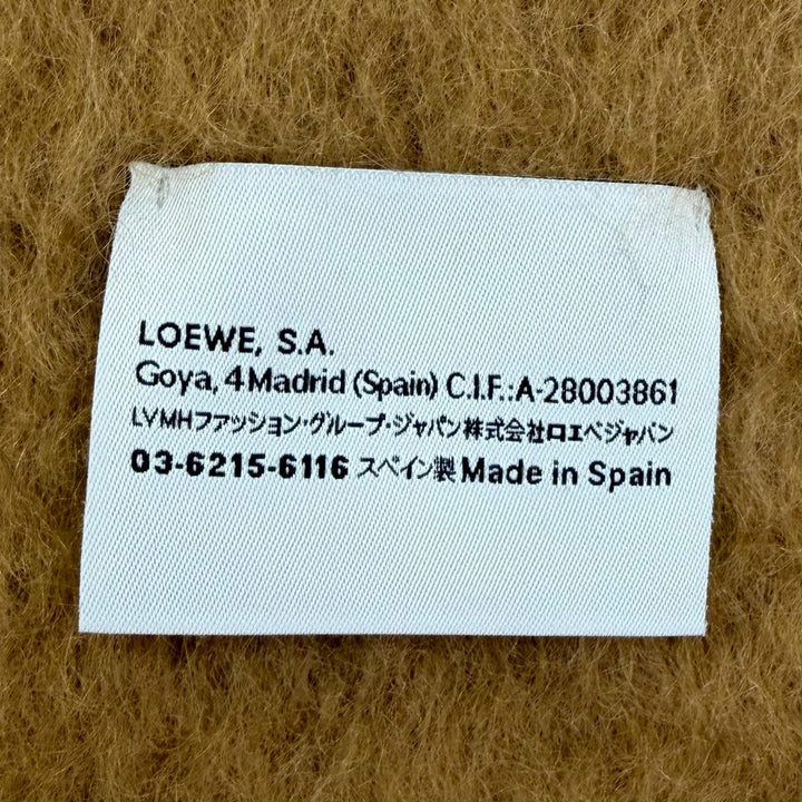 Excellent LOEWE Scarf Anagram leather logo patch with fringe Brown mohair Women