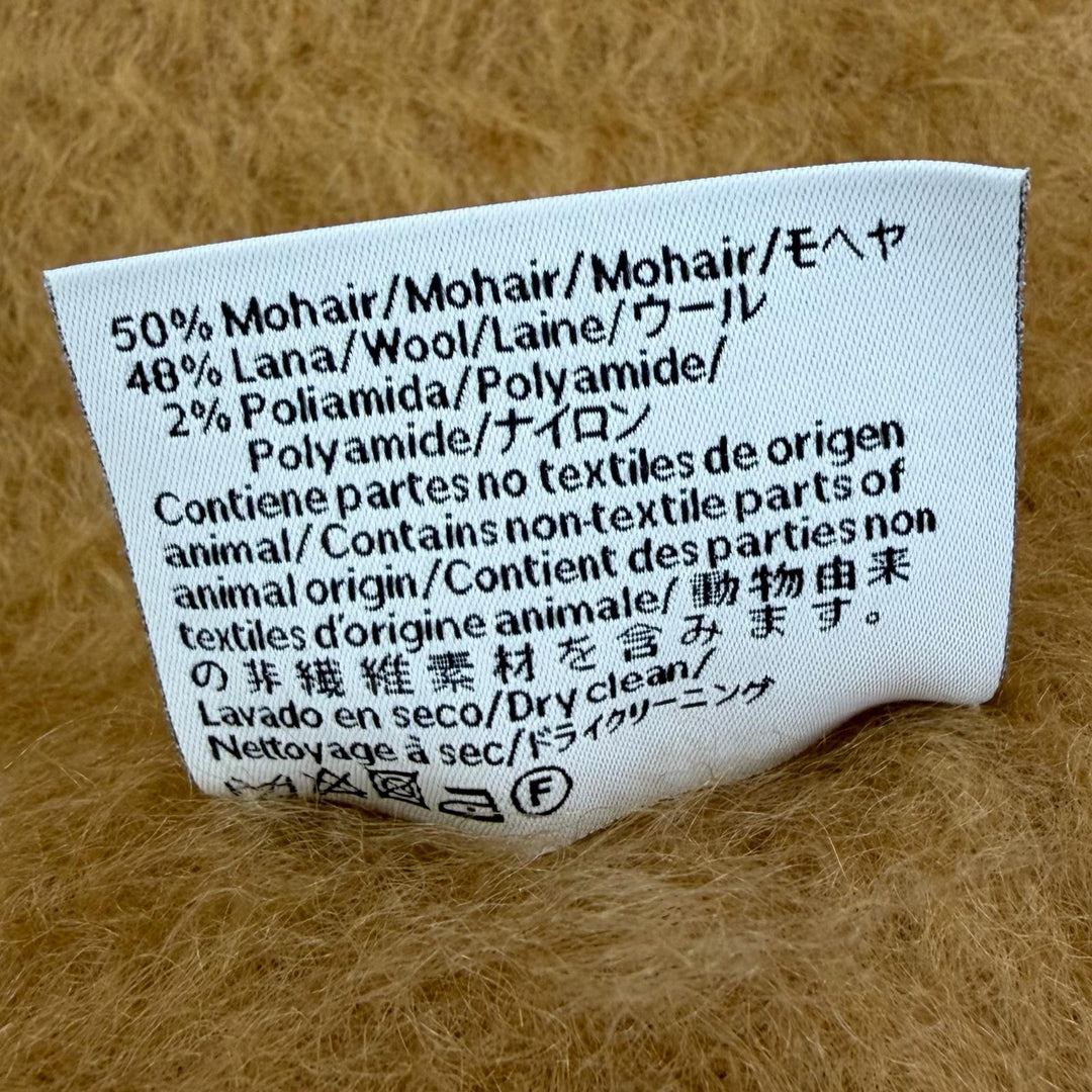Excellent LOEWE Scarf Anagram leather logo patch with fringe Brown mohair Women
