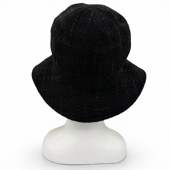 Great CHANEL hat Silk blend corsage COCO Mark tweed black wool Women 57
