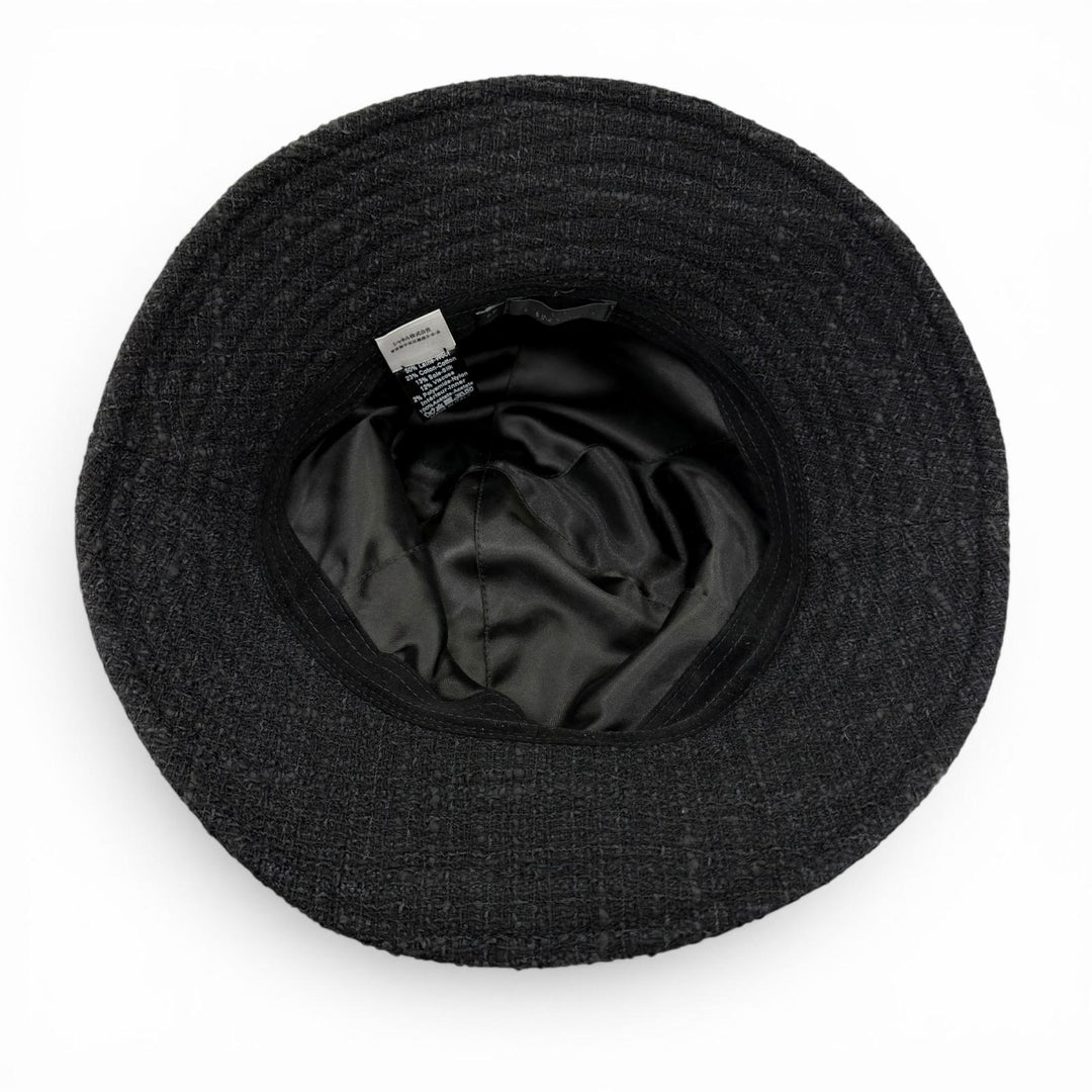 Great CHANEL hat Silk blend corsage COCO Mark tweed black wool Women 57