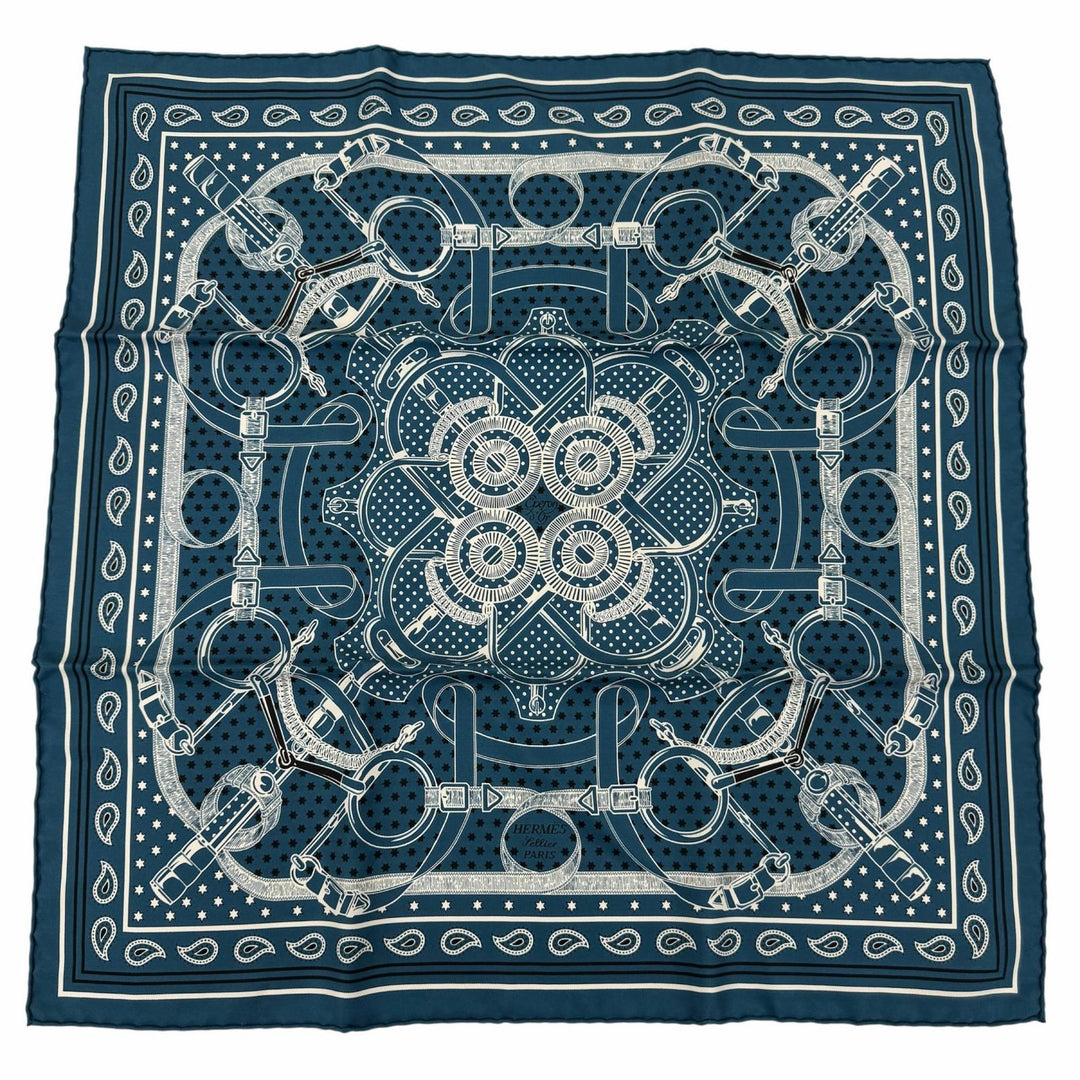 Excellent HERMES scarf Apron, doll, bandana Blue silk Women