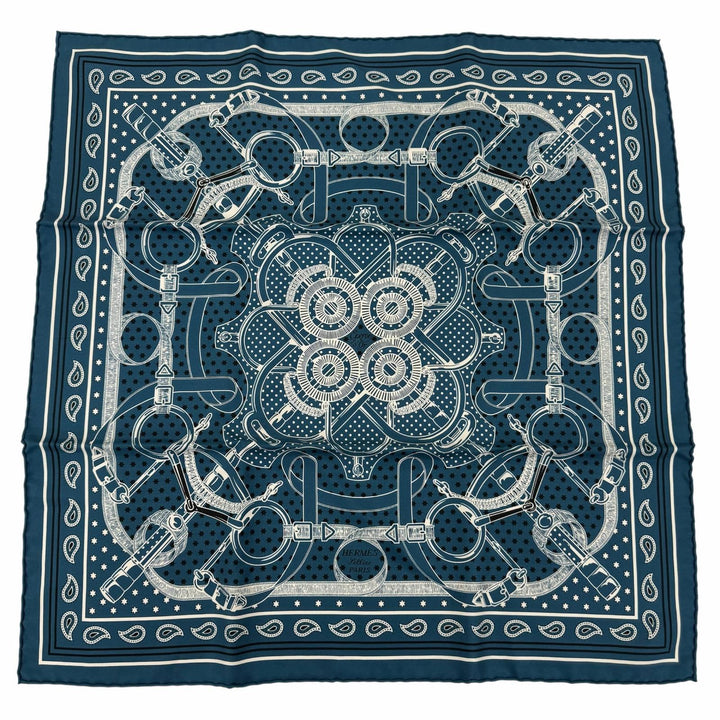 Excellent HERMES scarf Apron, doll, bandana Blue silk Women
