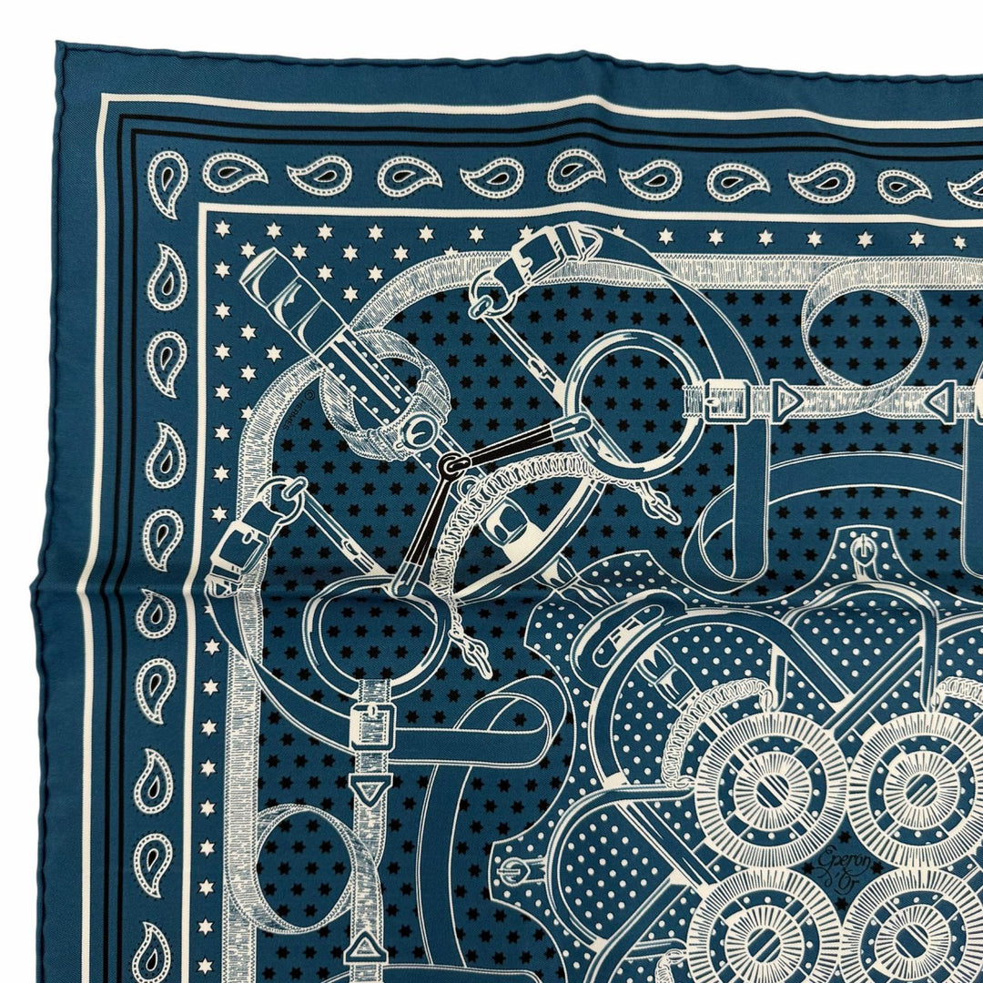 Excellent HERMES scarf Apron, doll, bandana Blue silk Women