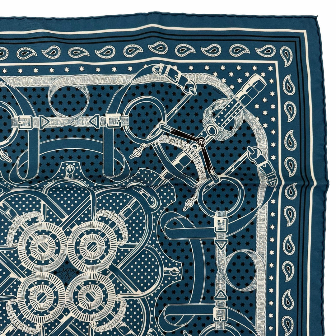 Excellent HERMES scarf Apron, doll, bandana Blue silk Women