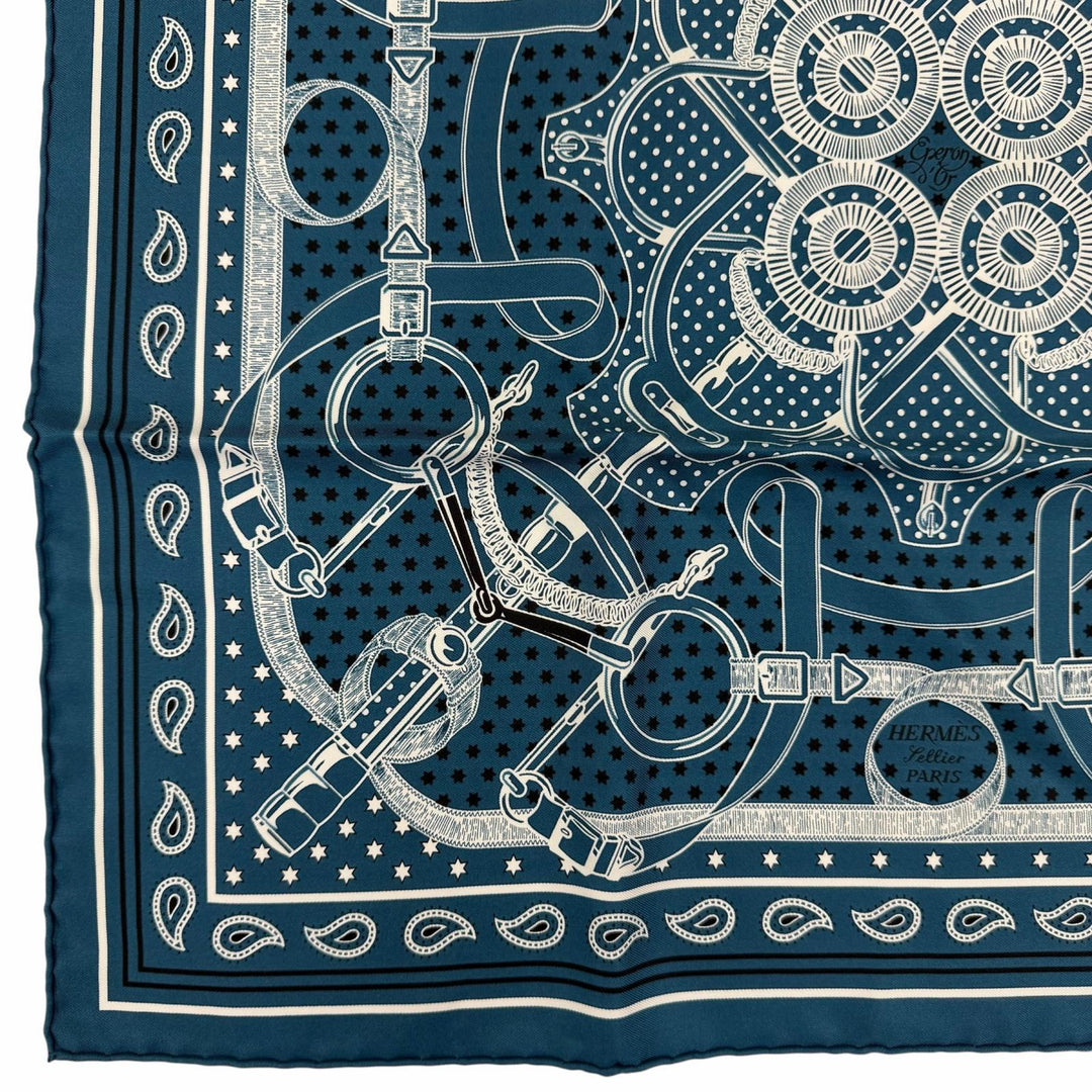 Excellent HERMES scarf Apron, doll, bandana Blue silk Women