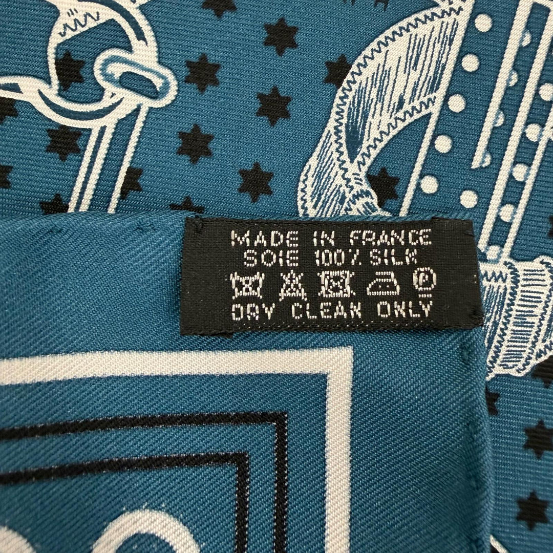 Excellent HERMES scarf Apron, doll, bandana Blue silk Women