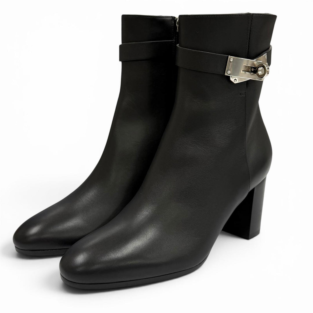 Excellent HERMES short boots Saint Germain Kelly Buckle Leather black leather 36