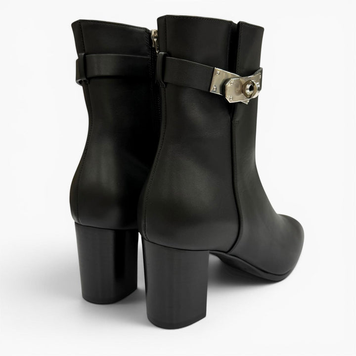 Excellent HERMES short boots Saint Germain Kelly Buckle Leather black leather 36
