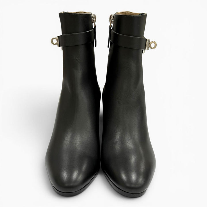 Excellent HERMES short boots Saint Germain Kelly Buckle Leather black leather 36
