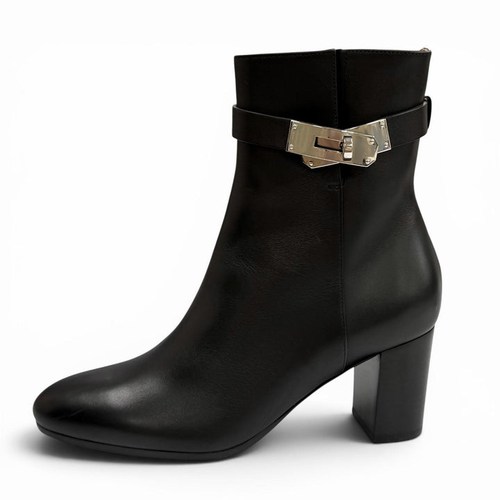 Excellent HERMES short boots Saint Germain Kelly Buckle Leather black leather 36