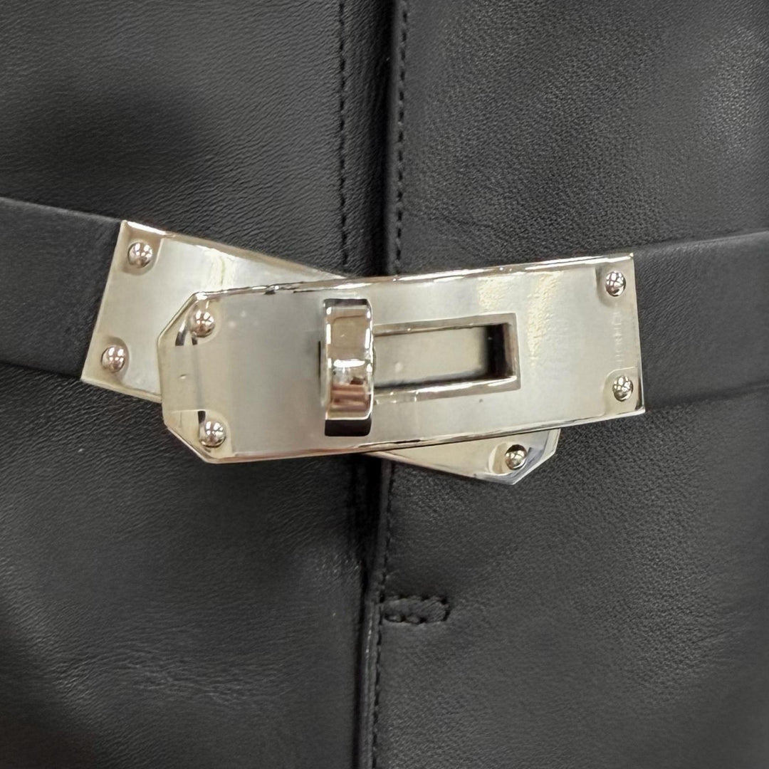 Excellent HERMES short boots Saint Germain Kelly Buckle Leather black leather 36