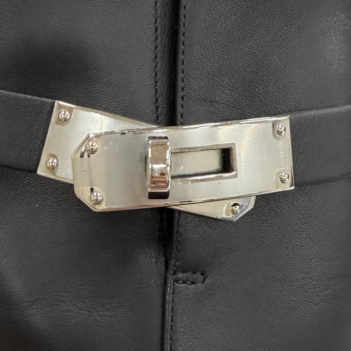 Excellent HERMES short boots Saint Germain Kelly Buckle Leather black leather 36