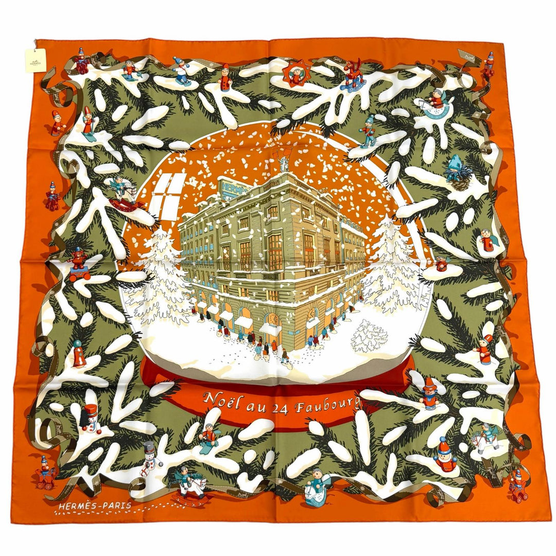 Pristine HERMES scarf Christmas at 24 Faubourg silk Women