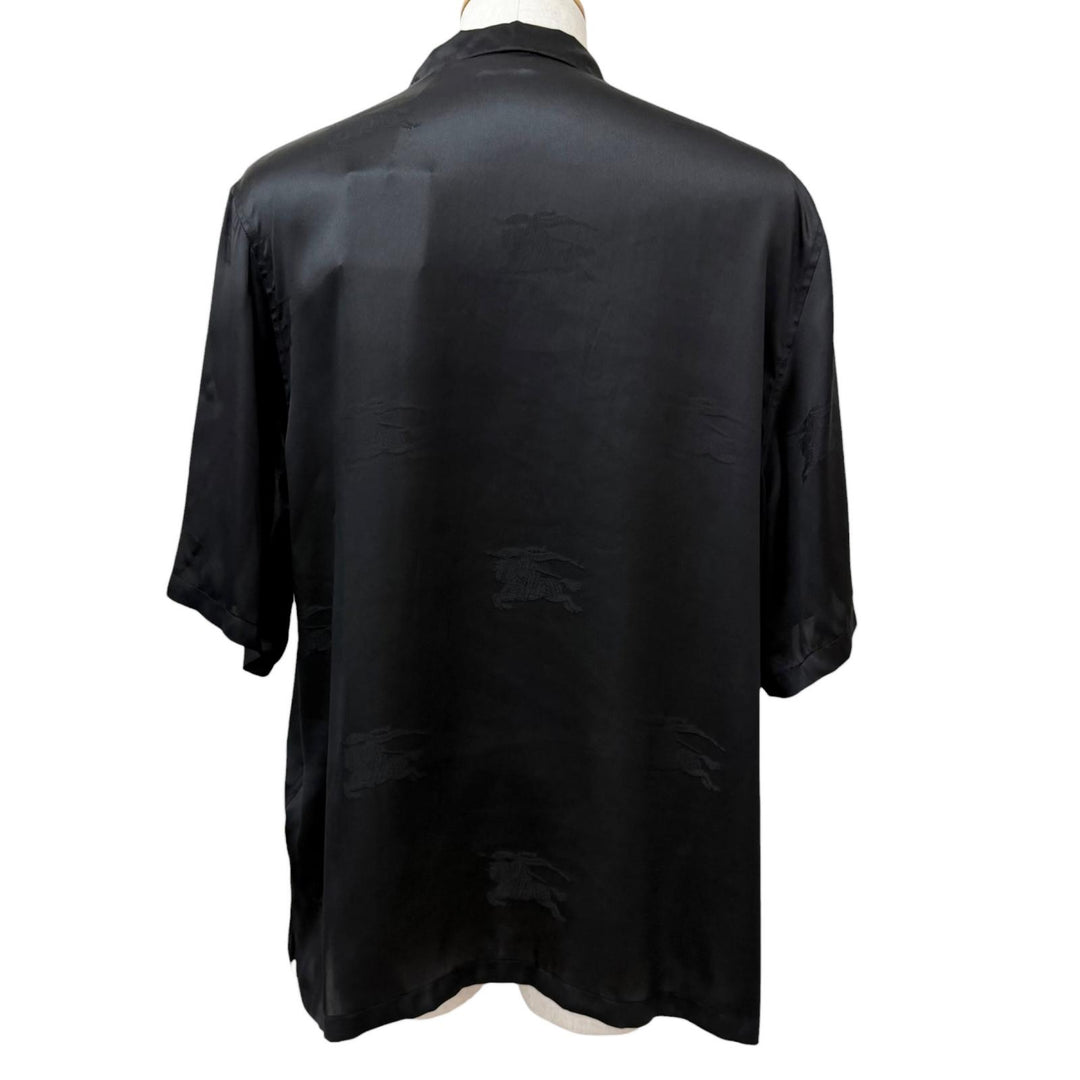 Pristine BURBERRY Short sleeve shirt Logo print, open collar. black silk mens