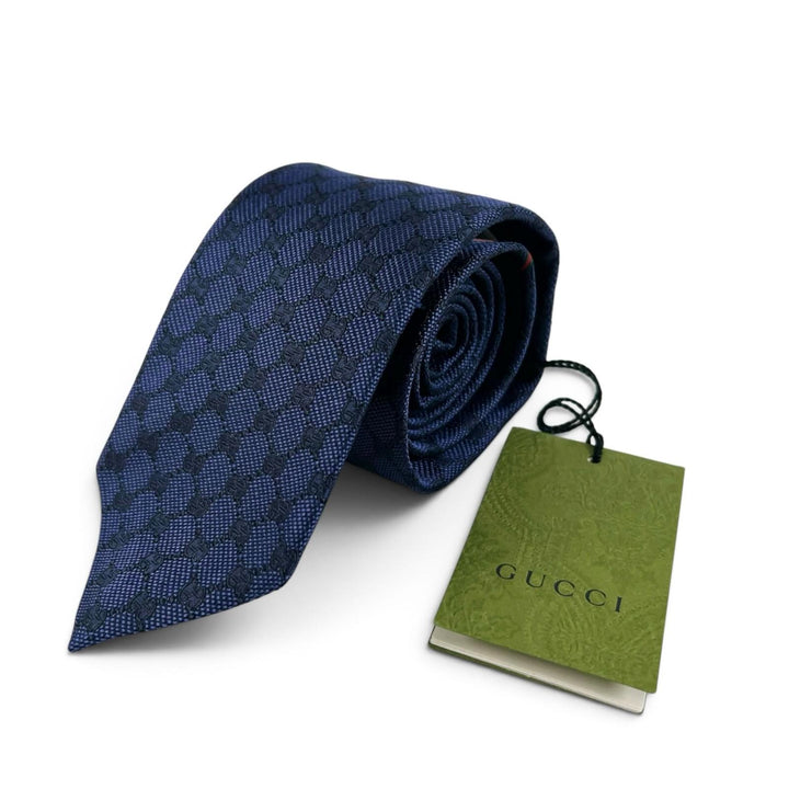 Excellent GUCCI tie GG pattern silk tie Navy silk mens 456522