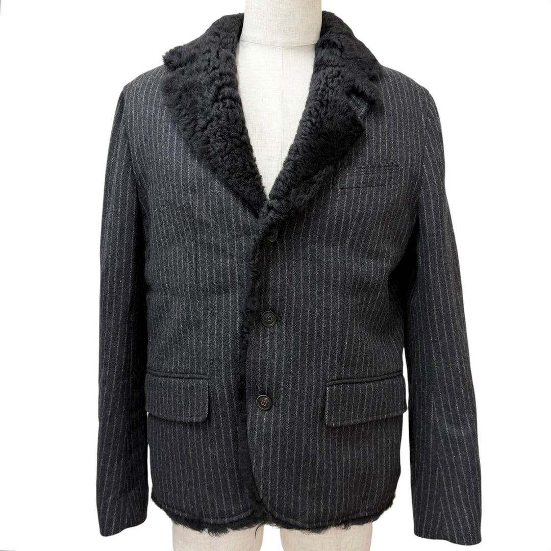 Excellent DOLCE&GABBANA Mouton jacket Stripe Pattern Tailored