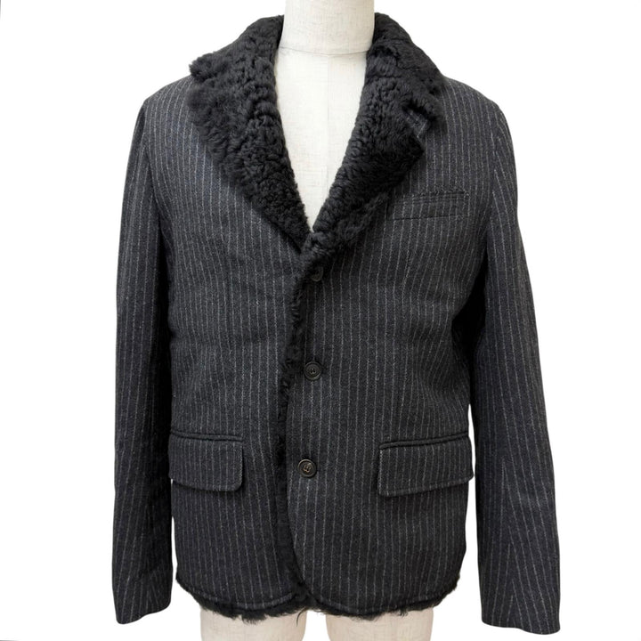 Excellent DOLCE&GABBANA Mouton jacket Stripe Pattern Tailored