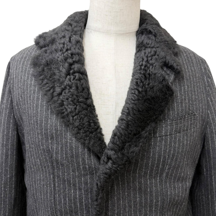 Excellent DOLCE&GABBANA Mouton jacket Stripe Pattern Tailored