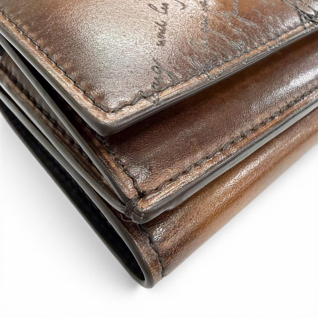 Excellent BERLUTI Akaju Flap Compact Wallet cacao intenso Venice Calfskin