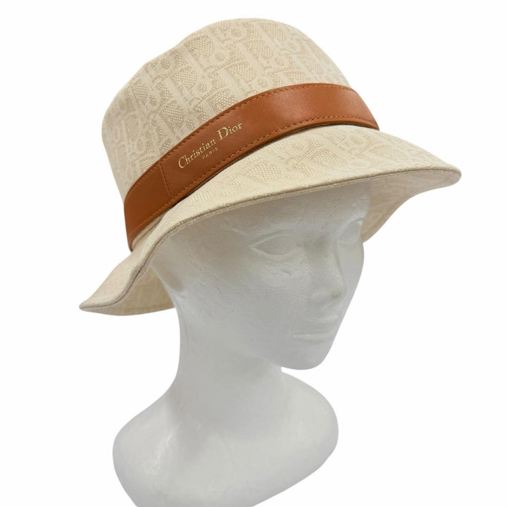 Excellent Christian Dior hat Teddy-D Oblique Bob Hat light beige 58 CPB06132ECOB