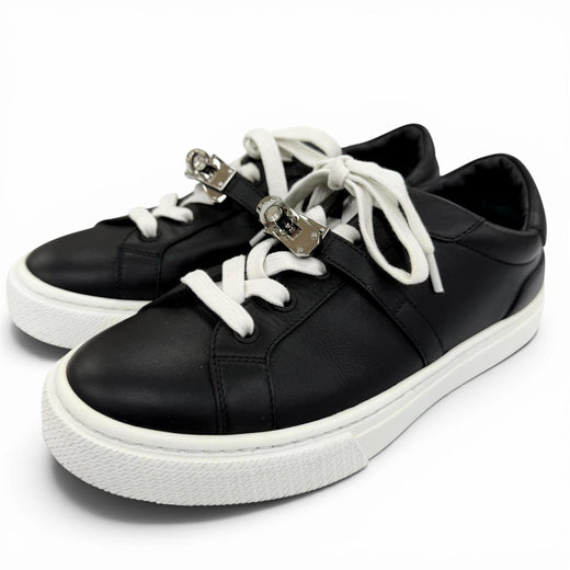 Great HERMES Low cut sneakers Day Kelly buckle lace-up leather black Women 36
