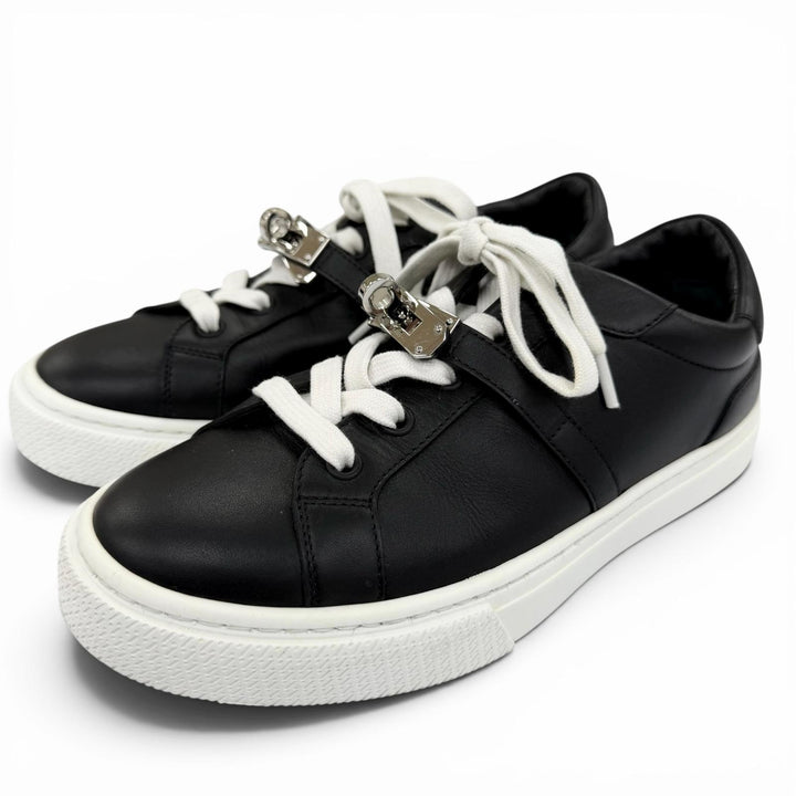 Great HERMES Low cut sneakers Day Kelly buckle lace-up leather black Women 36