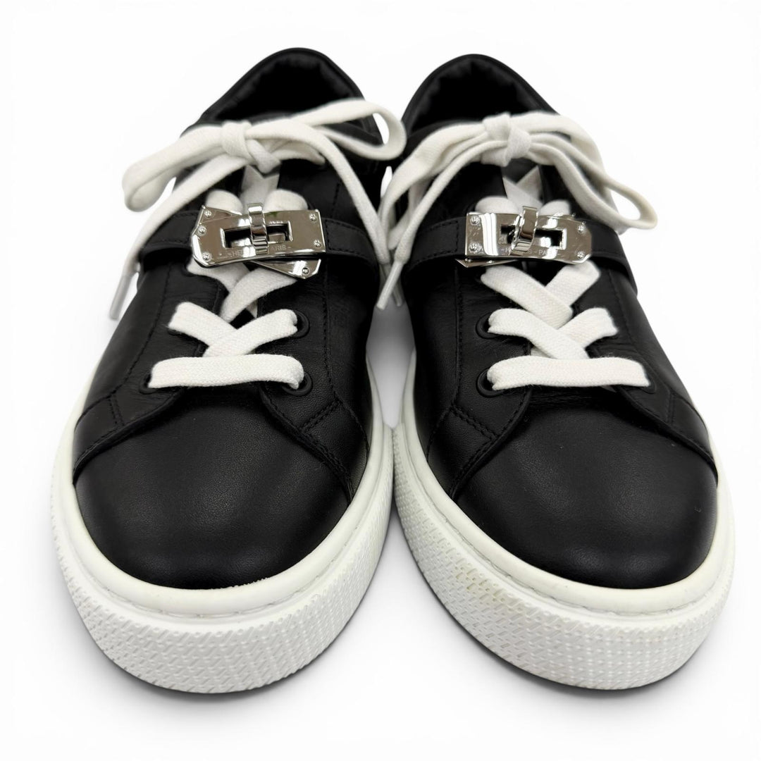 Great HERMES Low cut sneakers Day Kelly buckle lace-up leather black Women 36