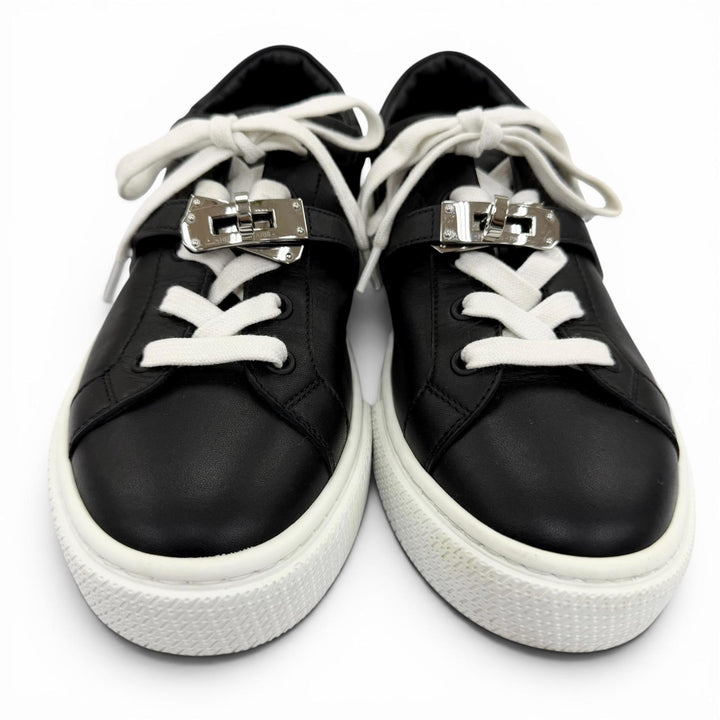 Great HERMES Low cut sneakers Day Kelly buckle lace-up leather black Women 36