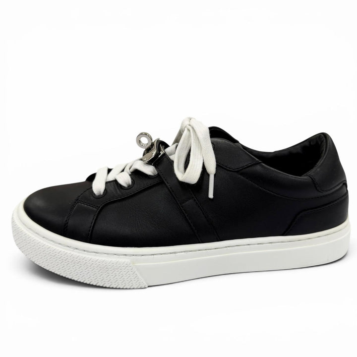 Great HERMES Low cut sneakers Day Kelly buckle lace-up leather black Women 36