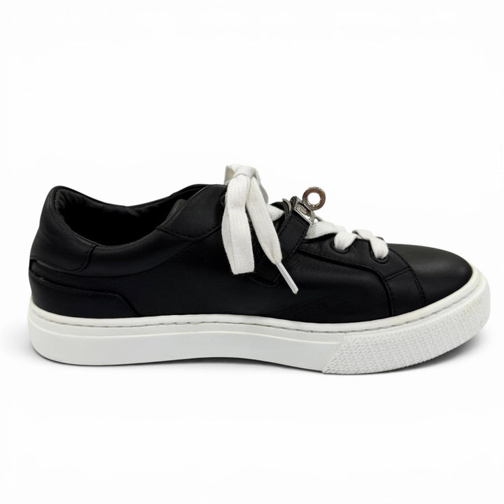 Great HERMES Low cut sneakers Day Kelly buckle lace-up leather black Women 36