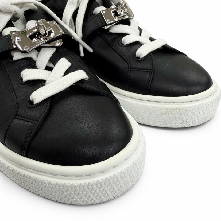 Great HERMES Low cut sneakers Day Kelly buckle lace-up leather black Women 36