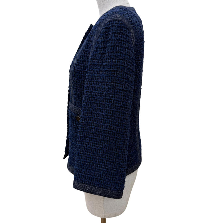 Excellent CHANEL collarless jacket COCO Mark Button Tweed Jacket Navy 36 P45580