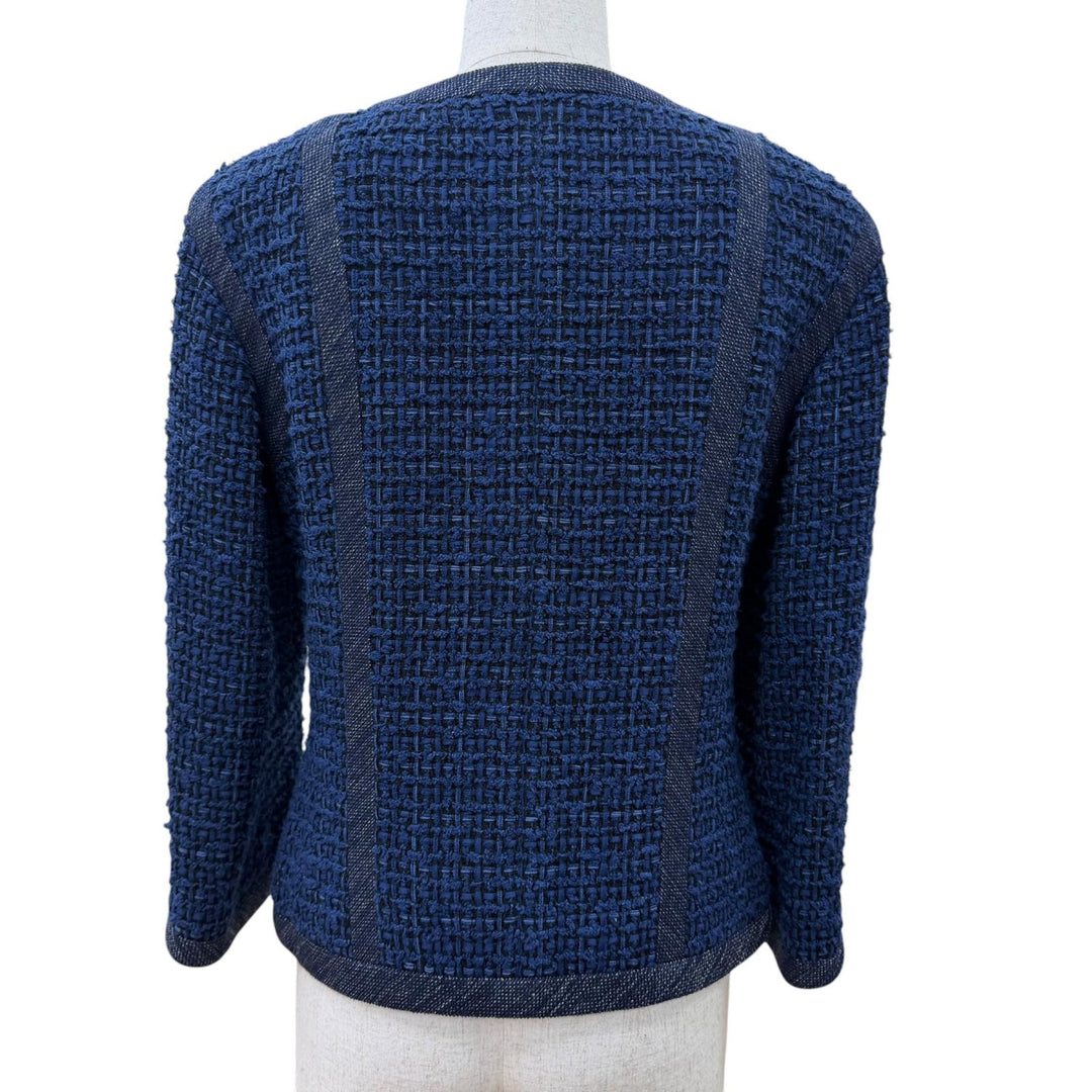 Excellent CHANEL collarless jacket COCO Mark Button Tweed Jacket Navy 36 P45580