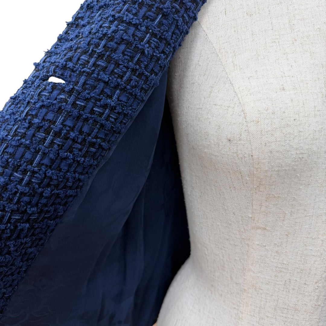 Excellent CHANEL collarless jacket COCO Mark Button Tweed Jacket Navy 36 P45580
