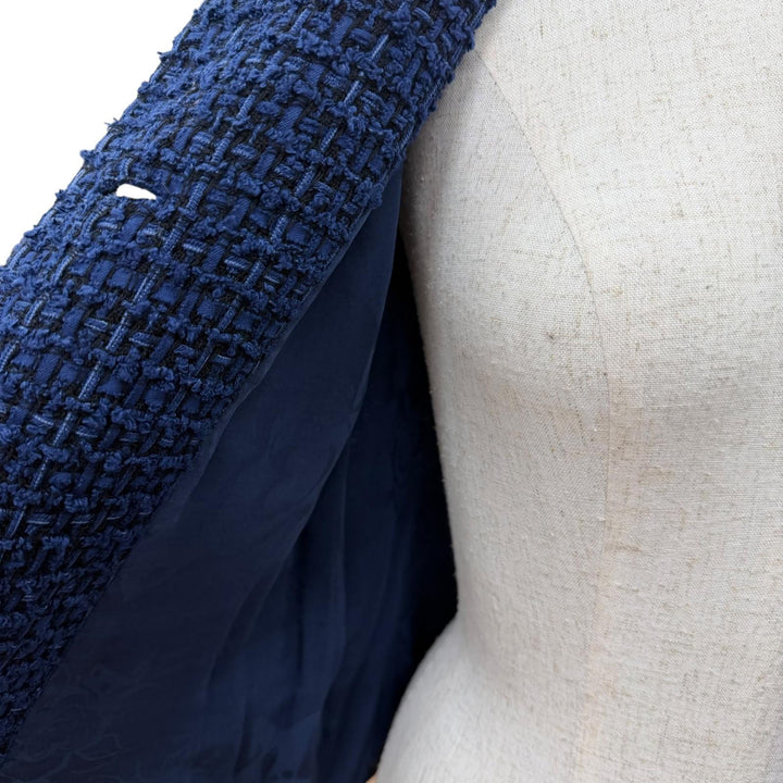 Excellent CHANEL collarless jacket COCO Mark Button Tweed Jacket Navy 36 P45580
